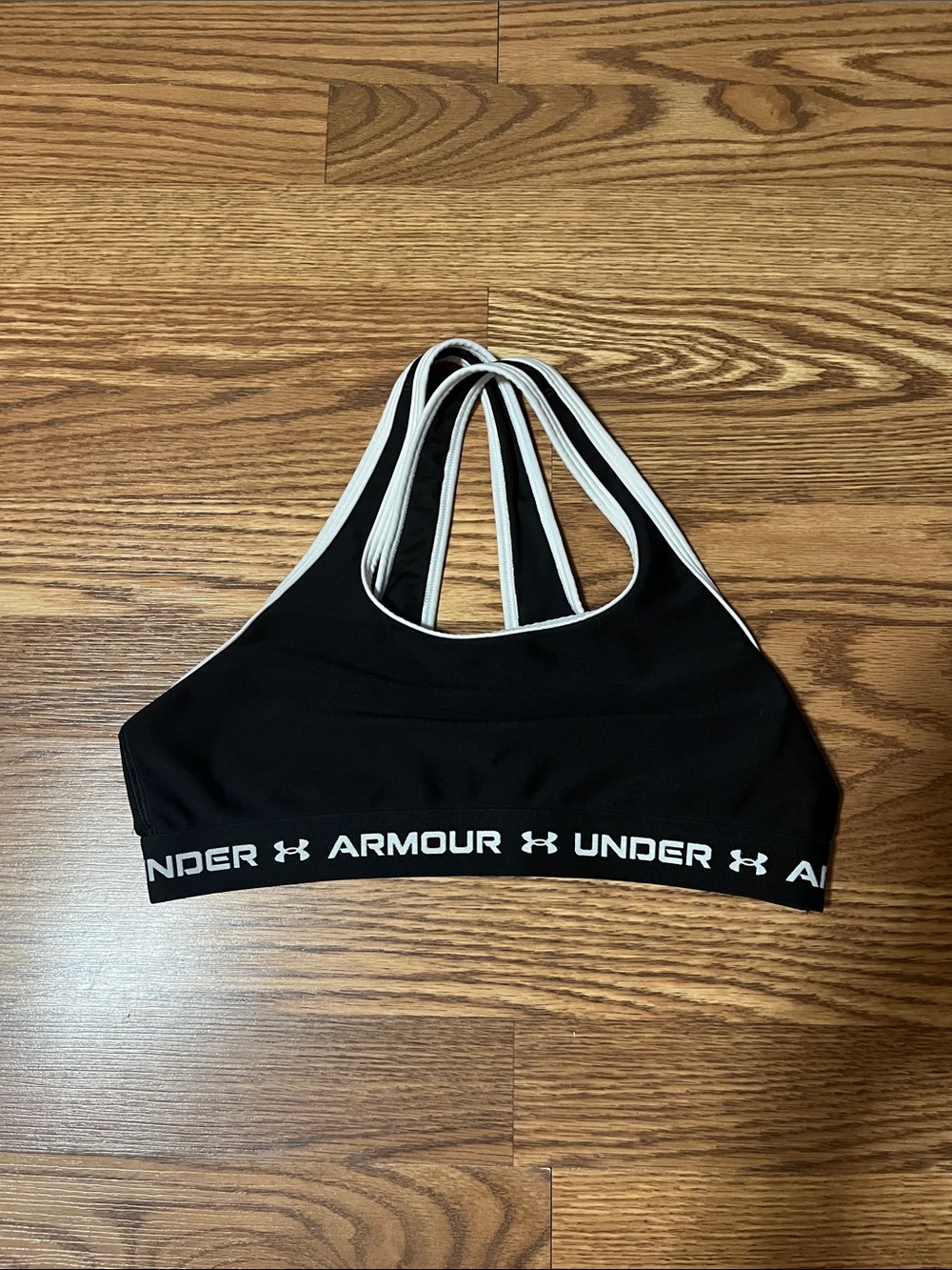 Under Armour Black Sports Bra with White Trim and Logo Band